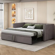 Łóżka dla dzieci i młodzieży - Flieks sofa rozkładana 90x200cm/180x200cm łóżko dzienne, łóżko dziecięce z listwowym stelażem i podłokietnikami, łóżko gościnne, łóżko młodzieżowe, aksamit, szary - miniaturka - grafika 1