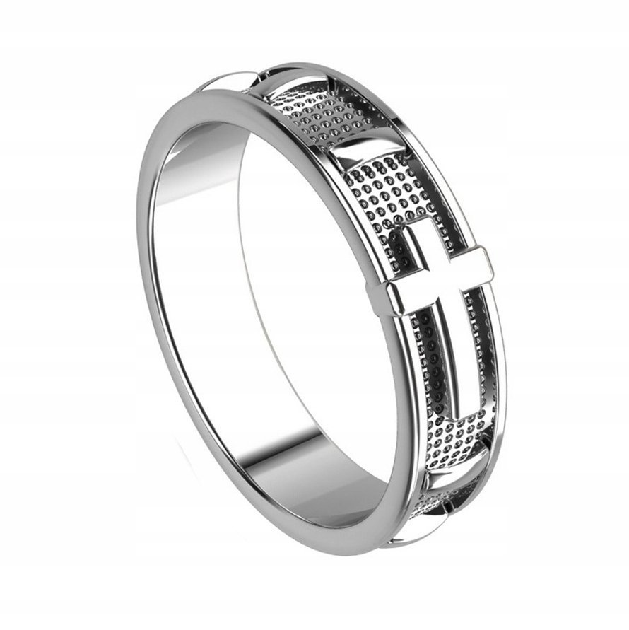 Obrączka RÓŻANIEC Na Palec Srebro pr. 925 Pierścionek Rodowany r. 25