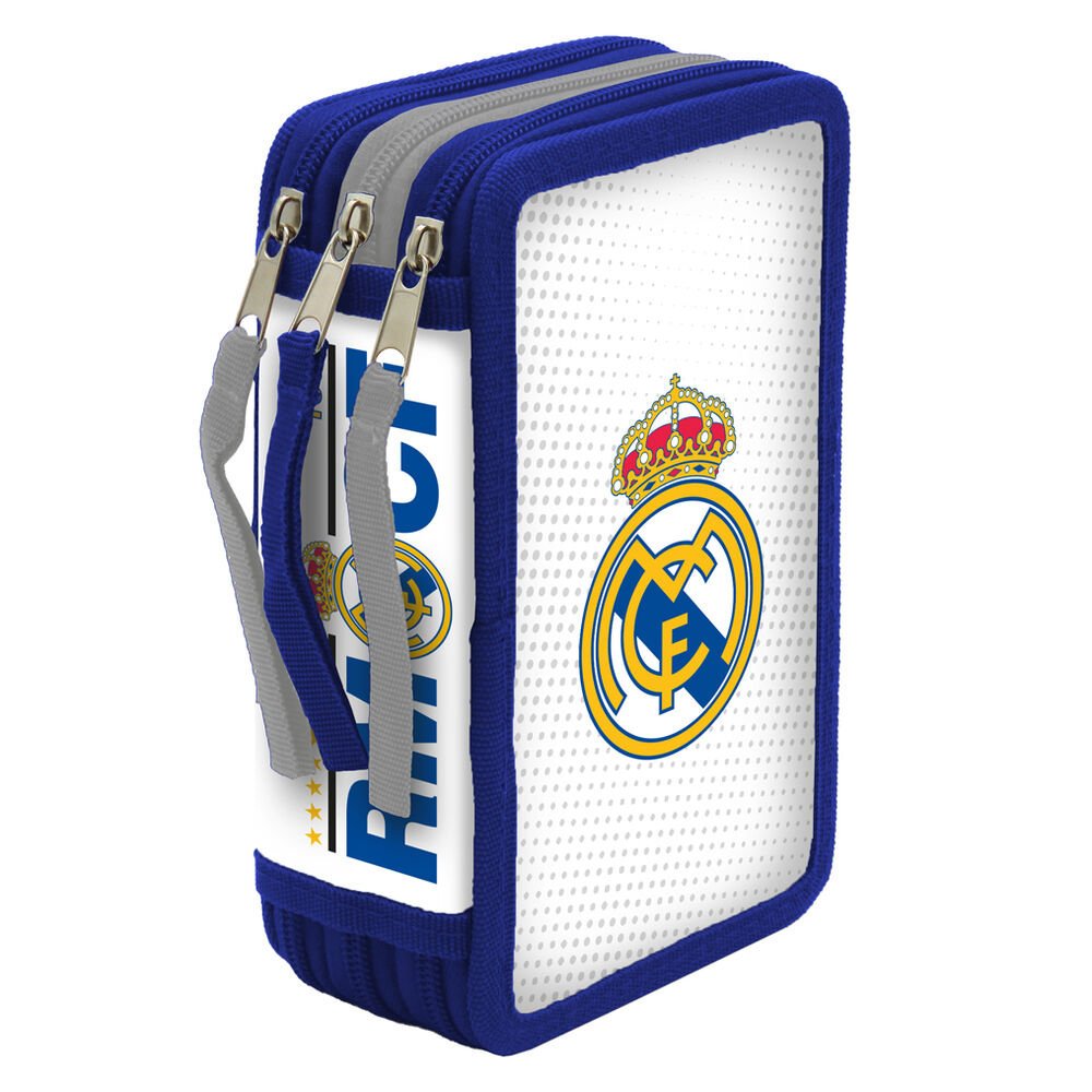 Etui na przybory szkolne Real Madrid - trójkomorowe piórnik pełny
