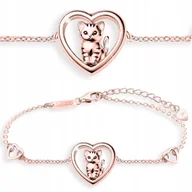 Bransoletki - Bransoletka Pozłacana Serce z Kotem Serduszko Kot Kotek w Sercu SREBRO 925 - miniaturka - grafika 1