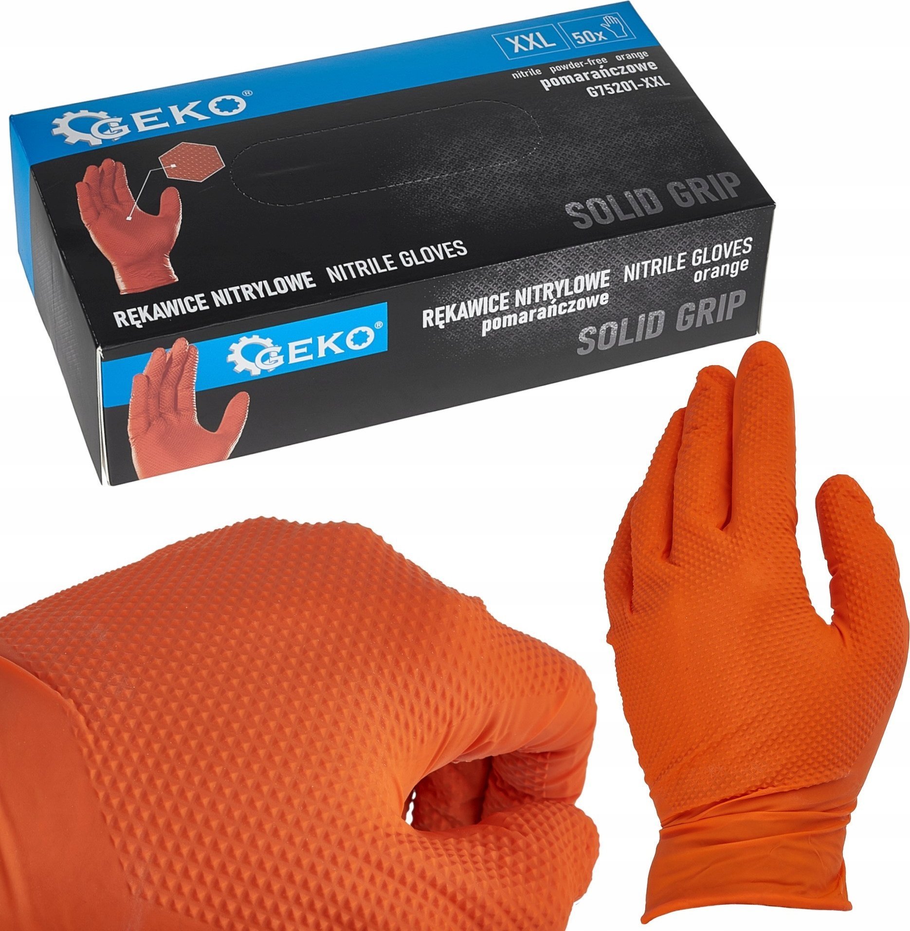 GEKO Rękawice nitrylowe SOLID GRIP 50szt. r. XXL pomarańczowe 10