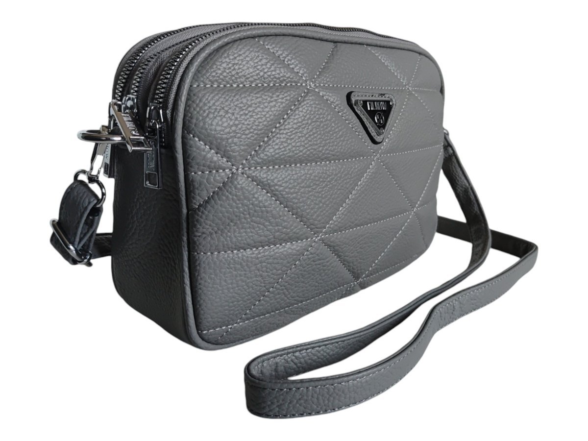 Torebka Damska A5, Pikowana Szara Mała Listonoszka Na Ramię, Kuferek Damski