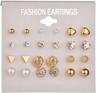 Kolczyki - Zestaw 12 par Kolczyków Cyrkonie Perły Kolczyki Pozłacane Mosiądz - miniaturka - grafika 1