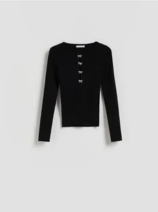 Reserved - Bluzka z ozdobną aplikacją - czarny - Bluzki damskie - miniaturka - grafika 1