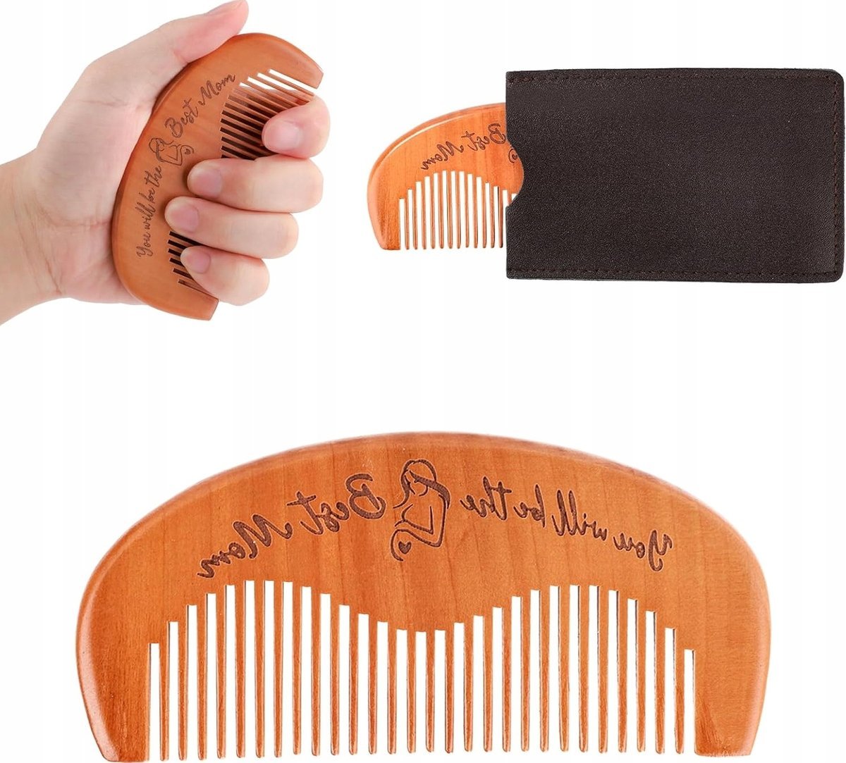 Grzebień porodowy drewniany 10x5cm z etui do łagodzenia bólu