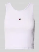 Koszulki i topy damskie - Top krótki o kroju fitted fit z wyhaftowanym logo - miniaturka - grafika 1