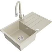 Zlewozmywaki z baterią - Mexen Bruno zlewozmywak granitowy 1-komorowy z ociekaczem i baterią kuchenną Savita, beżowy - miniaturka - grafika 1