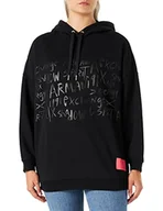 Bluzy damskie - Armani Exchange Damska bluza z kapturem, nadruk z przodu, czarny, średni - miniaturka - grafika 1