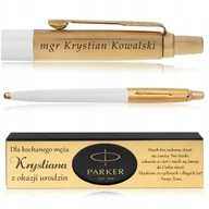 Długopisy - ZŁOTY DŁUGOPIS PARKER JOTTER BIAŁY 24 KARATY + PUDEŁKO Z DEDYKACJĄ GRAWER - miniaturka - grafika 1