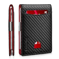 Portfele - RUNBOX Wąskie portfele z klipsem na pieniądze dla mężczyzn blokowanie RFID, 11 etui na karty, minimalistyczny, mały, skórzany, składany męski portfel z przednią kieszenią na prezent, czarny węglowy n - miniaturka - grafika 1