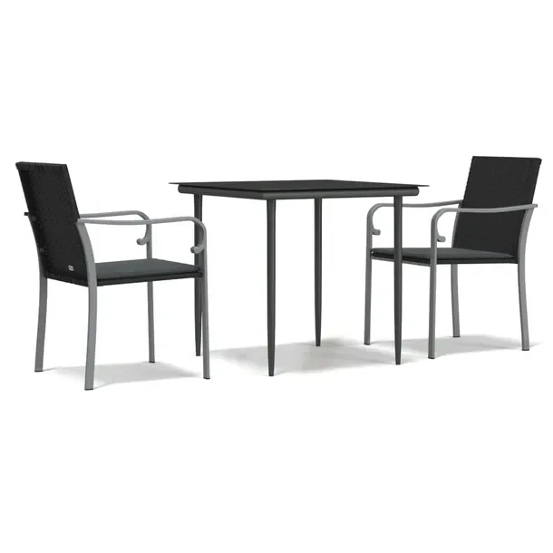 Zestaw Mebli Ogrodowych Rattan PE Czarny, Stół 80x80x74 cm, Krzesła 56x5