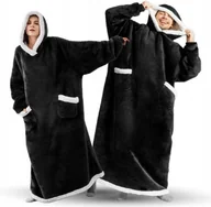 Bluzy damskie - BLUZA KOC KOCOBLUZA CIEPŁA DLA DOROSŁYCH DŁUGA KOCYK CZARNA DŁUGA MIĘKKA - miniaturka - grafika 1