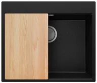 Zlewozmywaki - Zlewozmywak granitowy z dużą komorą XXL jednokomorowy Nablatowy bez ociekacza Czarny metalik Oslo 60 Top. Baterie kuchenne i syfon do wyboru. Primagran - miniaturka - grafika 1