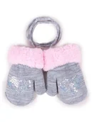 Rękawiczki dla dzieci - Rękawiczki Dziewczęce Podwójne Szare Z Cekinami I Futrzanym Mankietem 14 Cm Yoclub - miniaturka - grafika 1