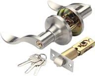 Klamki - Klamka do drzwi z kluczem, zamek do klamki, zamek do drzwi wewnętrznych i zewnętrznych w stylu falistym (srebrny) - miniaturka - grafika 1