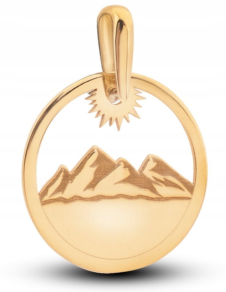 ZŁOTA ZAWIESZKA Z MOTYWEM GÓR I SŁOŃCEM DLA MIŁOŚNIKA GÓR GÓRY 14KT 585