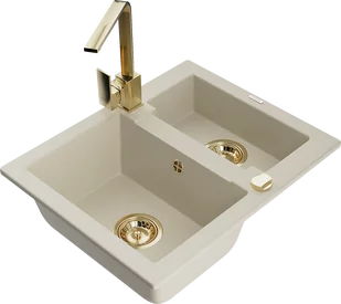 Mexen Carlos zlewozmywak granitowy 1,5-komorowy z baterią kuchenną Rita, beżowy - 6518-69-670300-50 - Zlewozmywaki z baterią - miniaturka - grafika 1