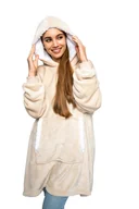 Koce - KOCOBLUZA CIEPŁA GRUBA DUŻA BLUZA Z KAPTUREM KOC OVERSIZE BEŻOWA - miniaturka - grafika 1