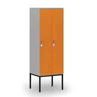 Szafy biurowe - Drewniana szafa ubraniowa z podstawą, 2 przegródki, zamek obrotowy, szary/pomarańczowy - miniaturka - grafika 1