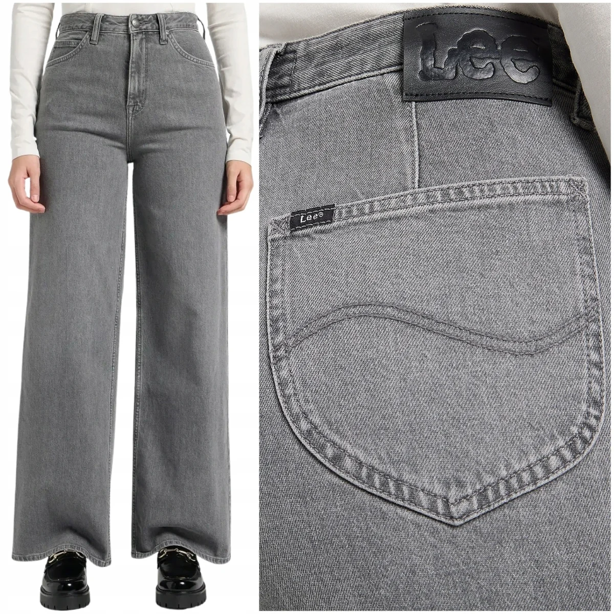 Lee Stella A Line wysokie szerokie damskie spodnie jeansowe palazzo W29 L31