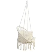 Fotele ogrodowe wiszące - SASKA GARDEN Hamak ażurowy fotel wiszący 80x60cm luxe z poduszką ecru 1026947 - miniaturka - grafika 1