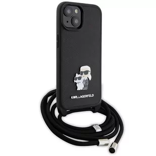 Karl Lagerfeld KLHCP15SSAKCPSK iPhone 15 6.1" hardcase czarny/black Crossbody Saffiano Metal Pin Karl & Choupette - Etui i futerały do telefonów - miniaturka - grafika 3