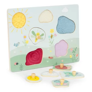 Drewniana tablica sensoryczna z różnymi rodzajami materiału ECOTOYS - Zabawki interaktywne dla dzieci - miniaturka - grafika 3