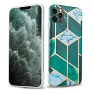 Etui i futerały do telefonów - Pokrowiec Etui Do Apple iPhone 12 PRO MAX w Ciemnozielono Biało Złoty Marmur No. 6 Obudowa Case Cover Silikon Plecki Cadorabo - miniaturka - grafika 1