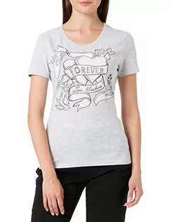 Koszulki i topy damskie - Love Moschino Damska koszulka z krótkim rękawem z przezroczystymi kryształkami strasu, Melange Light Gray, 44 - grafika 1