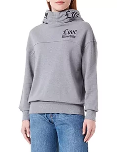 Love Moschino Damska bluza z długim rękawem wraparound with love on hood's band and goth logo print bluza, średni melanż szary, 44, Średni melanż szary, 44 - Bluzy damskie - miniaturka - grafika 1
