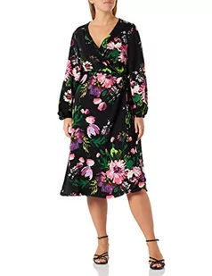 ONLY CARMAKOMA Women's CARLEONA LS WRAP Calf Dress AOP sukienka, Black/AOP:Big Floral, 48, Czarny/Aop: duży kwiat, 48 - Sukienki - miniaturka - grafika 1