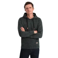 Bluzy męskie - Bluza męska nierozpinana z kapturem oliwkowy melanż V3 OM-SSNZ-0147 S - miniaturka - grafika 1