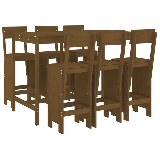 Zestaw Mebli Barowych z Litego Drewna Sosnowego, Miodowy Brąz, 159,5x82,5x