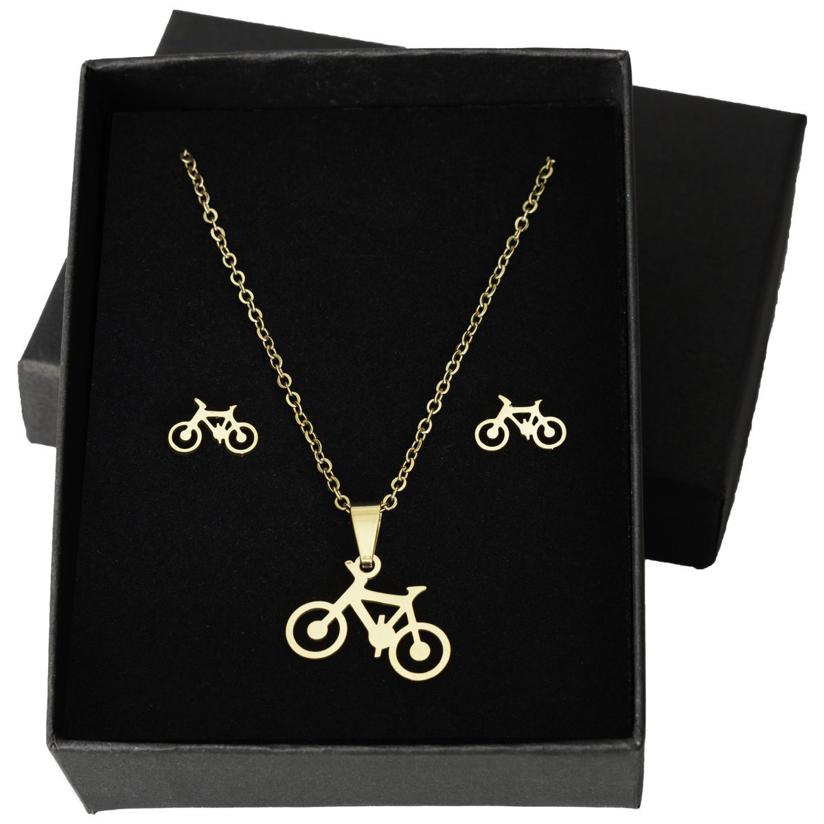 złoty Zestaw naszyjnik i kolczyki rower złota komplet Stal pozłacana 585