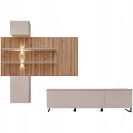 Meblościanki - Meblościanka GUSTO PW A - zestaw RTV z LED - KASZMIR + lamele DĄB ARTISAN - miniaturka - grafika 1