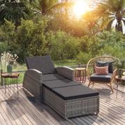 Leżaki ogrodowe - Lumarko Leżak ogrodowy z ciemnoszarą poduszką, polirattan, szary - miniaturka - grafika 1