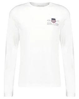 Koszulki męskie - GANT Męski T-Shirt Reg Medium Archive Shield Ls T, biały, M - grafika 1