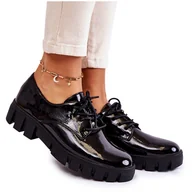 Półbuty damskie - Vinceza Modne Lakierowane Półbuty Wiązane Czarne Gwendy - miniaturka - grafika 1