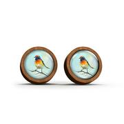Kolczyki - yenoo Kolczyki drewniane - Kolorowy ptak - sztyfty - miniaturka - grafika 1