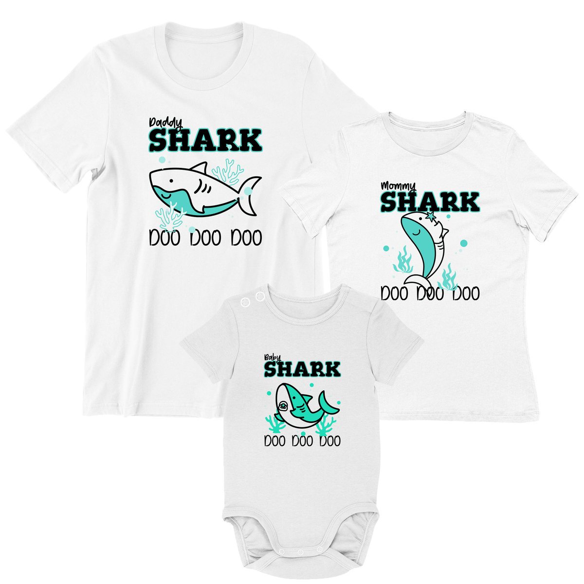 ZESTAW KOSZULEK RODZINA MAMA TATA SYN CÓRKA SHARK