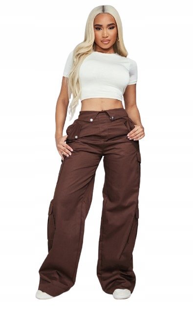 PRETTYLITTLETHING SPODNIE BOJÓWKI BRĄZOWE 36 M6N