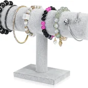 Biżuteria - akcesoria - Stojak na biżuterię, bransoletki i zegarki, stojak na bransoletki, aksamitny uchwyt na bransoletki w kształcie litery T (szary, 23,5 x 14 cm) - miniaturka - grafika 1