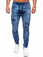 Spodnie męskie - Granatowe spodnie jeansowe joggery męskie Denley MP0052-2B - miniaturka - grafika 1
