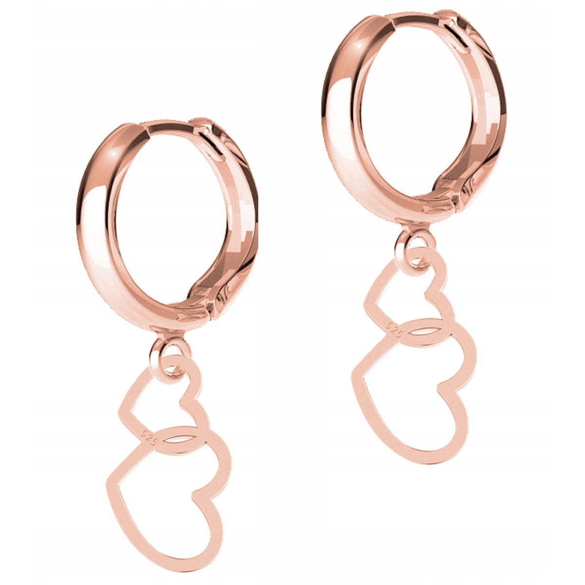 Kolczyki Pozłacane Dwa Serca Serduszka Love Hearts Blaszki SREBRO 925