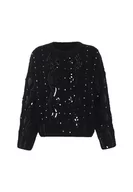 Swetry damskie - faina Damski sweter z dzianiny z cekinami, czarny, rozmiar XL/XXL, czarny, XL - miniaturka - grafika 1