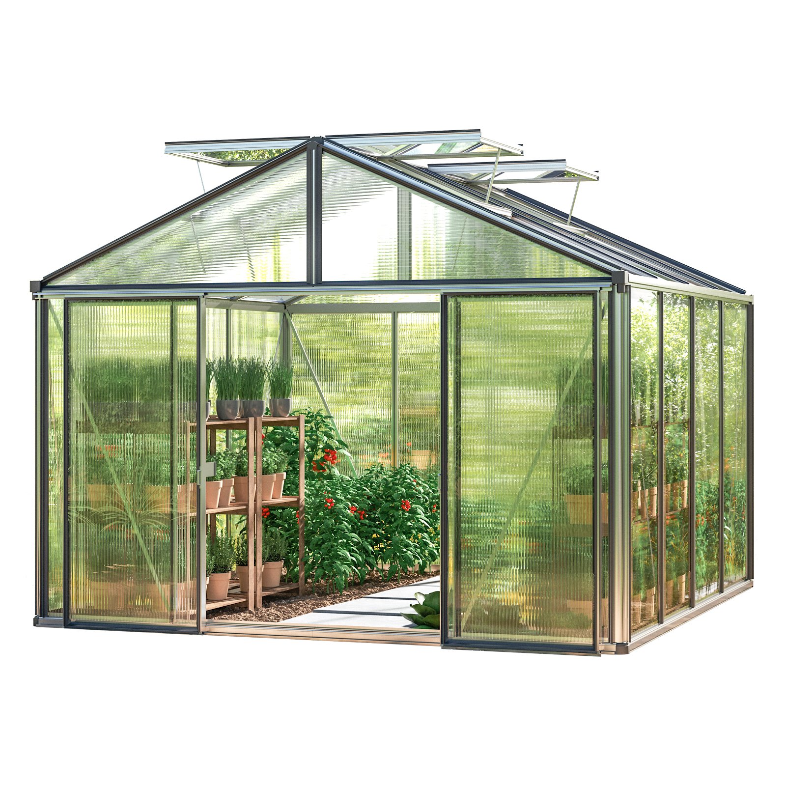 GFP szklarnia Asteria 22 Premium 311x311 cm - grube panele poliwęglanowe ok. 16 mm - kolor: aluminium naturalne