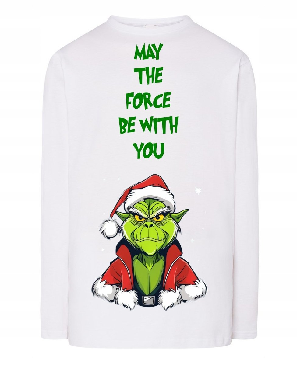 Longsleeve męski Świąteczny YodaGrinch Niech Moc będzie z Tobą r.XS