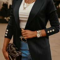 Kurtki damskie - TEMU Kardigan damski casual w jednolitym kolorze z dekoracyjnymi guzikami i imitacją guzików – średniej długości, do prania w pralce, idealny na - miniaturka - grafika 1