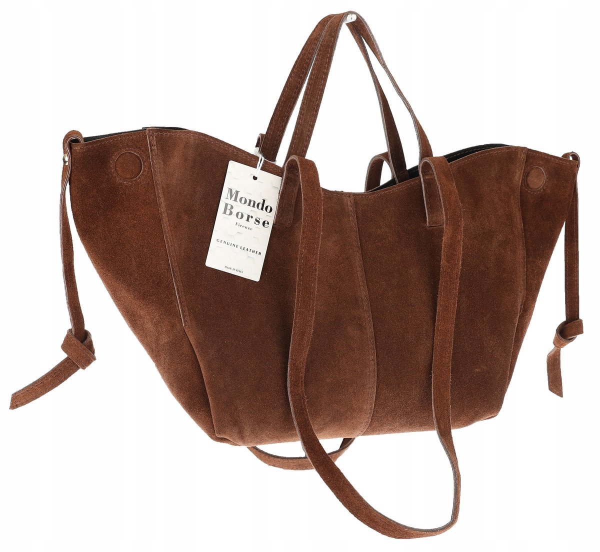 Włoska torebka damska VERA PELLE skórzana zamszowa shopper MB09 Brązowa