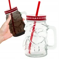 Zabawki kreatywne - Szklana Butelka Świąteczna Mikołaj 300ml Szklanka Mikołajki Ze Słomką Słoik - miniaturka - grafika 1